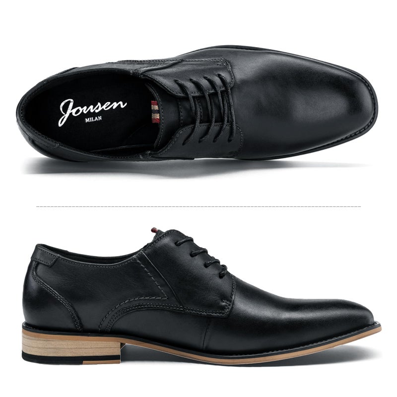 Jousen Men's Dress Shoes Leather Classic Formal Oxford Retro Plain Toe Derby Shoes (AMY612 Black 10) - Image 2
